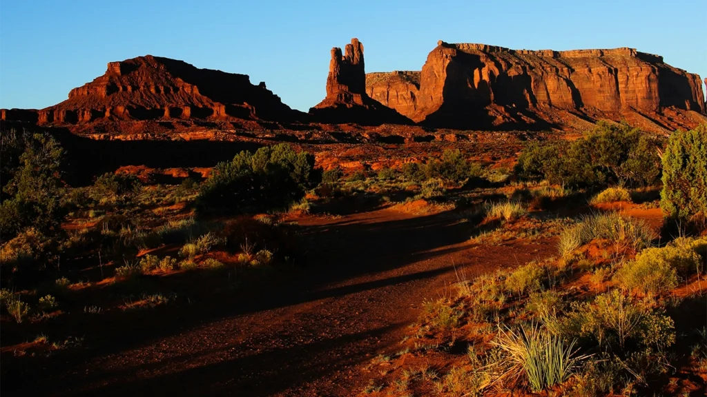 Dramatic view of Monument Valley mountains in the distance